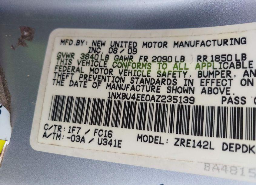 Photo 9 of 2010 Toyota Corolla LE (VIN 1NXBU4EE0AZ235139)