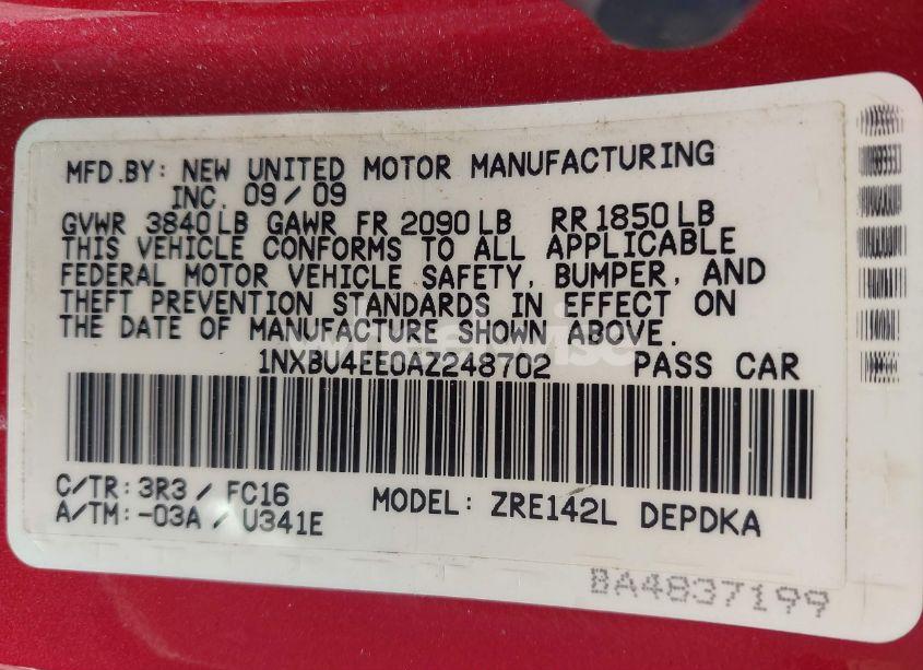 Photo 9 of 2010 Toyota Corolla LE (VIN 1NXBU4EE0AZ248702)