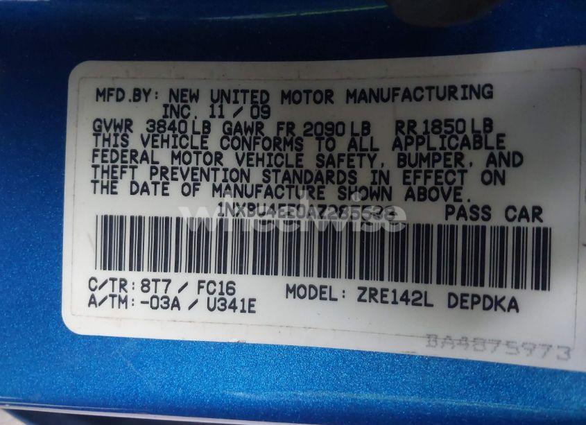 Photo 9 of 2010 Toyota Corolla LE (VIN 1NXBU4EE0AZ285538)