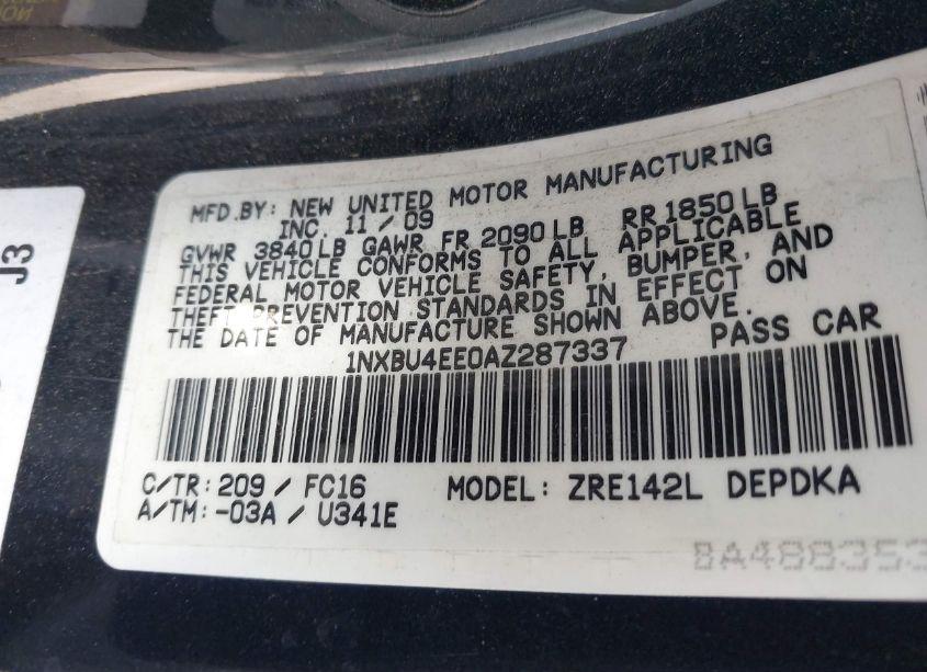 Photo 9 of 2010 Toyota Corolla LE (VIN 1NXBU4EE0AZ287337)