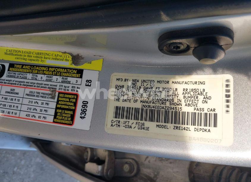 Photo 9 of 2010 Toyota Corolla LE (VIN 1NXBU4EE0AZ294515)