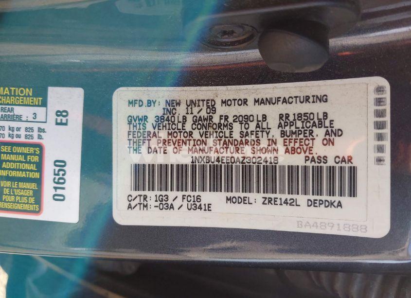 Photo 9 of 2010 Toyota Corolla LE (VIN 1NXBU4EE0AZ302418)