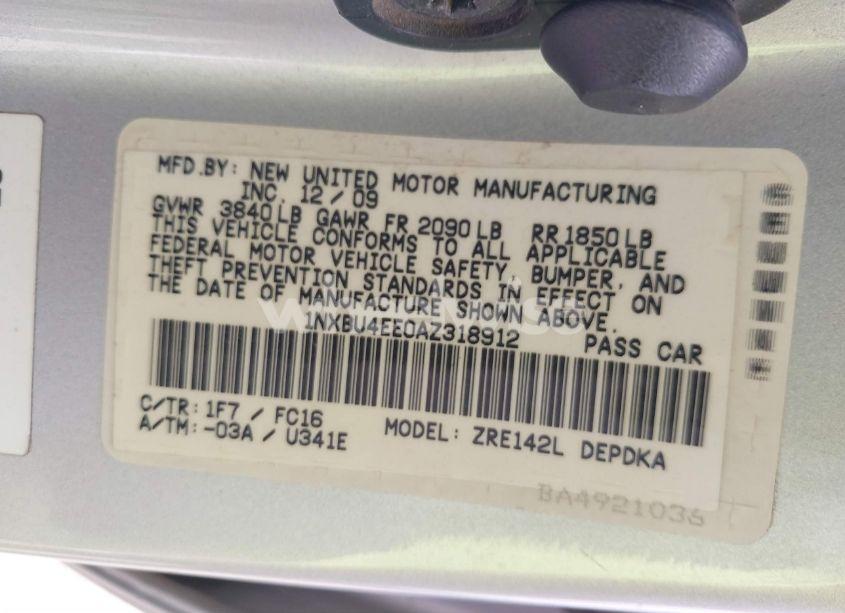 Photo 9 of 2010 Toyota Corolla LE (VIN 1NXBU4EE0AZ318912)