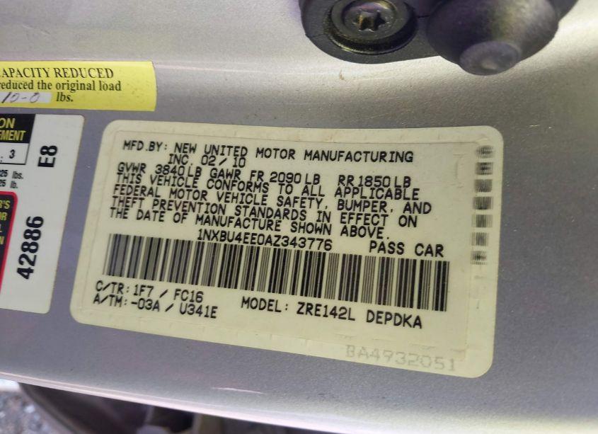 Photo 9 of 2010 Toyota Corolla LE (VIN 1NXBU4EE0AZ343776)