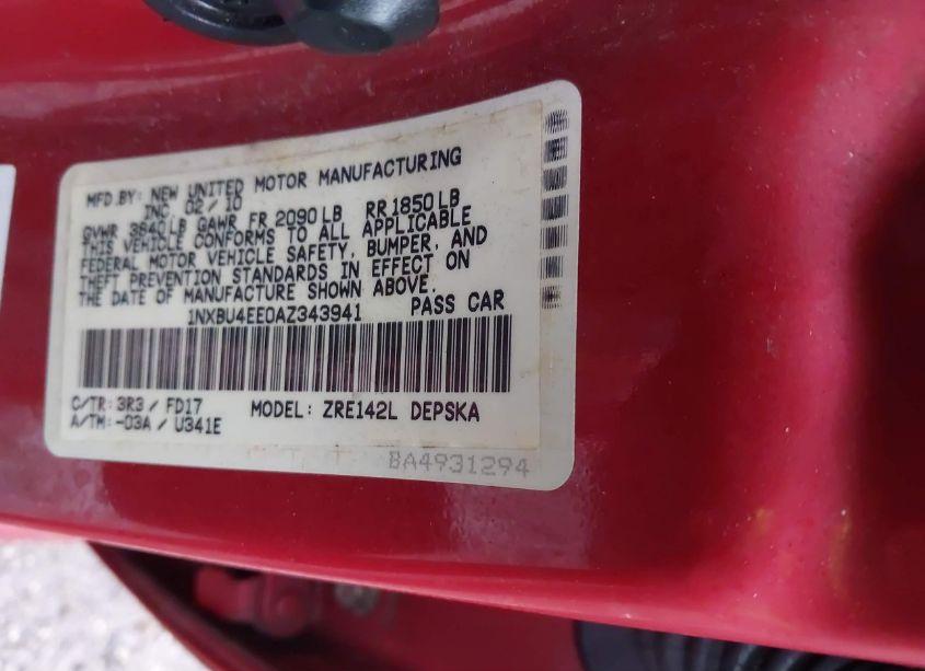 Photo 9 of 2010 Toyota Corolla S (VIN 1NXBU4EE0AZ343941)