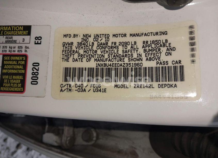 Photo 9 of 2010 Toyota Corolla LE (VIN 1NXBU4EE0AZ351960)