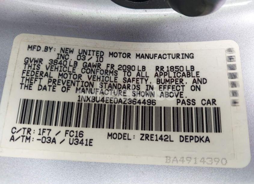 Photo 9 of 2010 Toyota Corolla LE (VIN 1NXBU4EE0AZ364496)