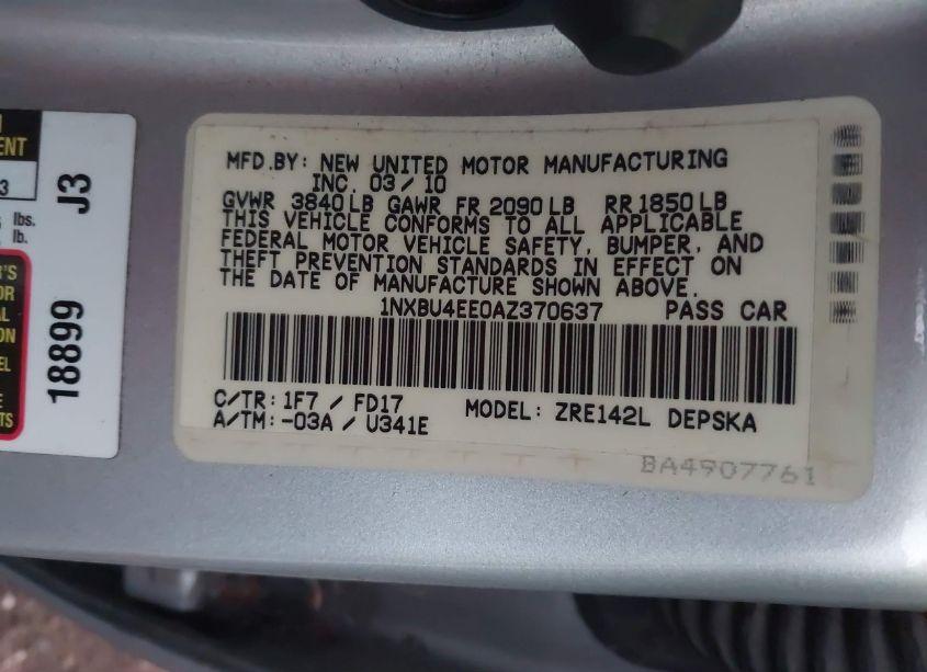 Photo 9 of 2010 Toyota Corolla S (VIN 1NXBU4EE0AZ370637)