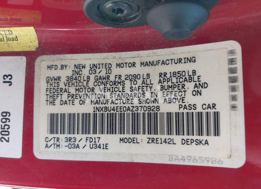 Photo 9 of 2010 Toyota Corolla S (VIN 1NXBU4EE0AZ370928)