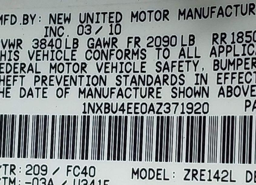 Photo 9 of 2010 Toyota Corolla LE (VIN 1NXBU4EE0AZ371920)