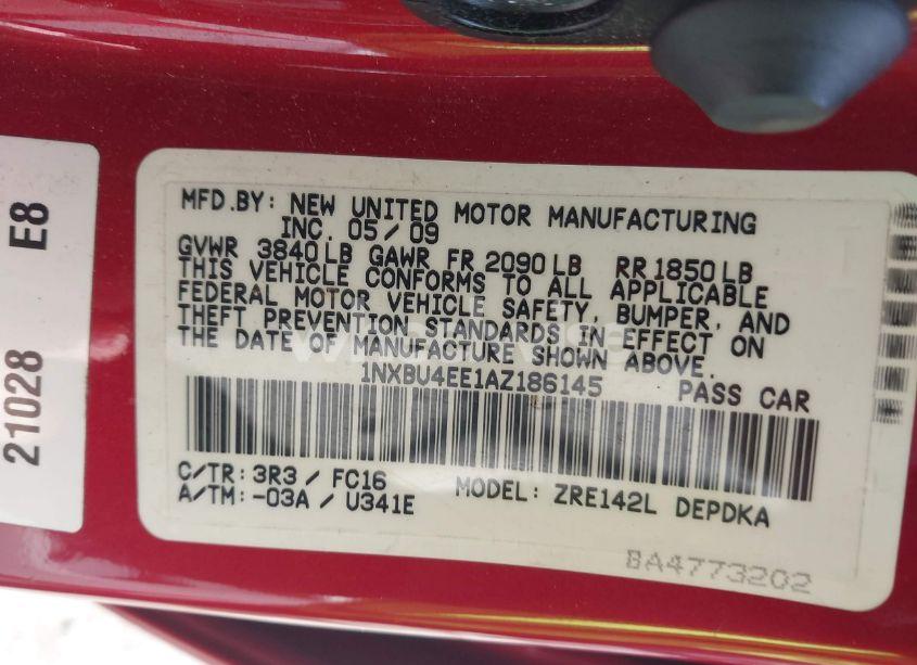 Photo 9 of 2010 Toyota Corolla LE/S/XLE (VIN 1NXBU4EE1AZ186145)