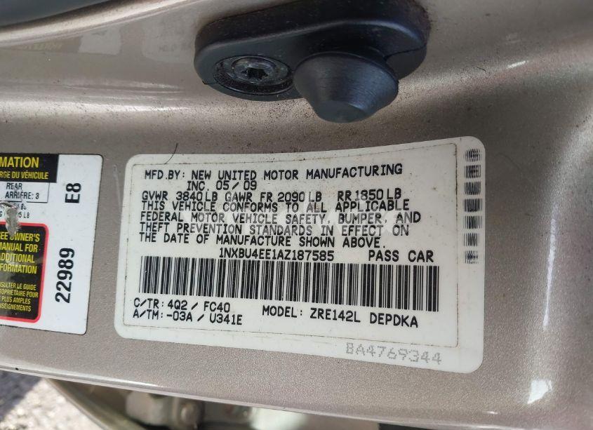 Photo 9 of 2010 Toyota Corolla LE (VIN 1NXBU4EE1AZ187585)