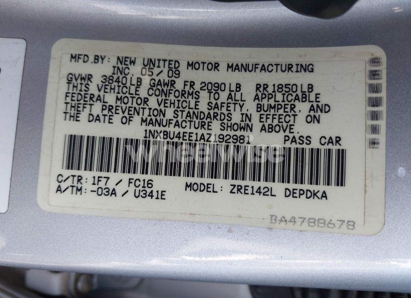 Photo 9 of 2010 Toyota Corolla LE (VIN 1NXBU4EE1AZ192981)