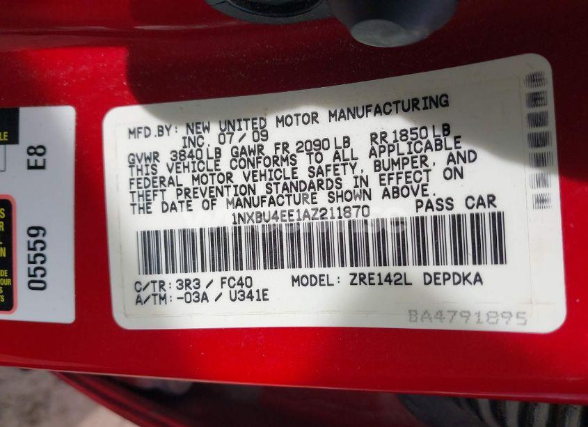 Photo 9 of 2010 Toyota Corolla LE (VIN 1NXBU4EE1AZ211870)