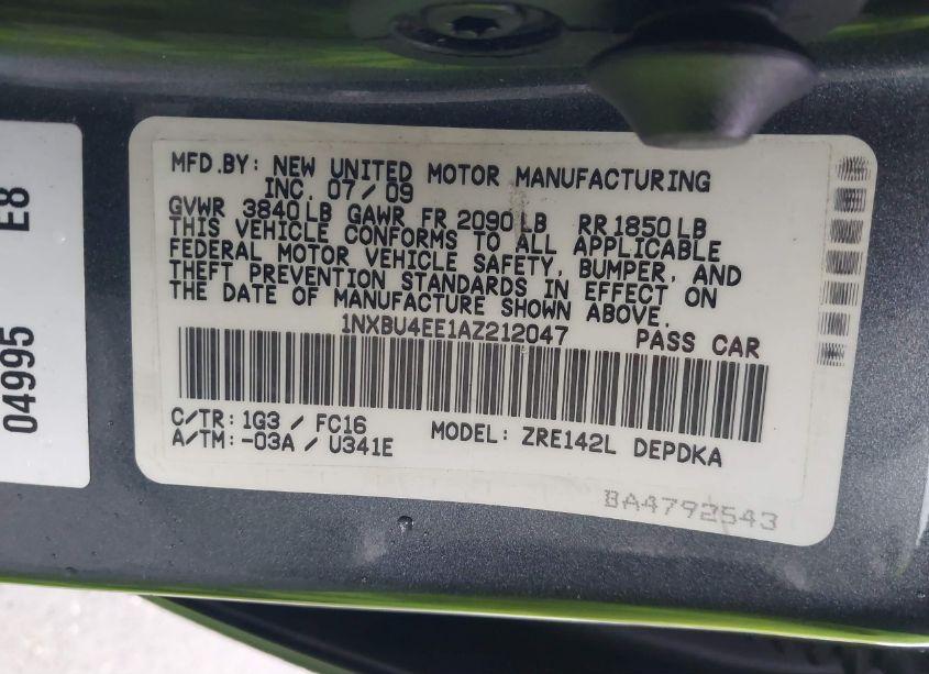 Photo 9 of 2010 Toyota Corolla LE (VIN 1NXBU4EE1AZ212047)