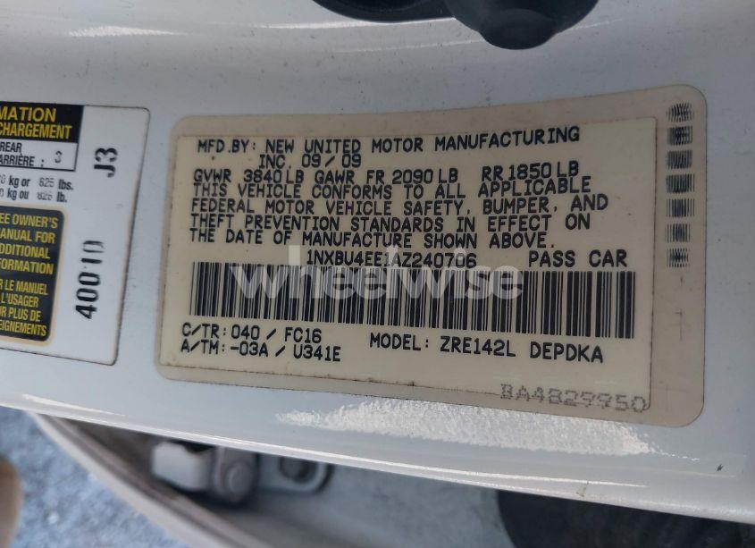 Photo 9 of 2010 Toyota Corolla LE (VIN 1NXBU4EE1AZ240706)