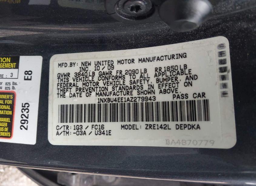 Photo 9 of 2010 Toyota Corolla LE (VIN 1NXBU4EE1AZ279943)