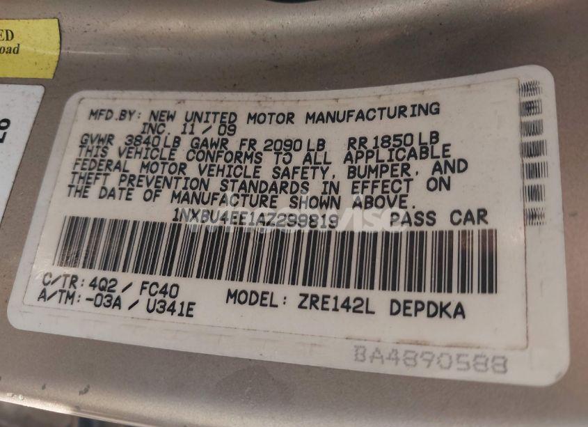 Photo 9 of 2010 Toyota Corolla LE (VIN 1NXBU4EE1AZ299819)