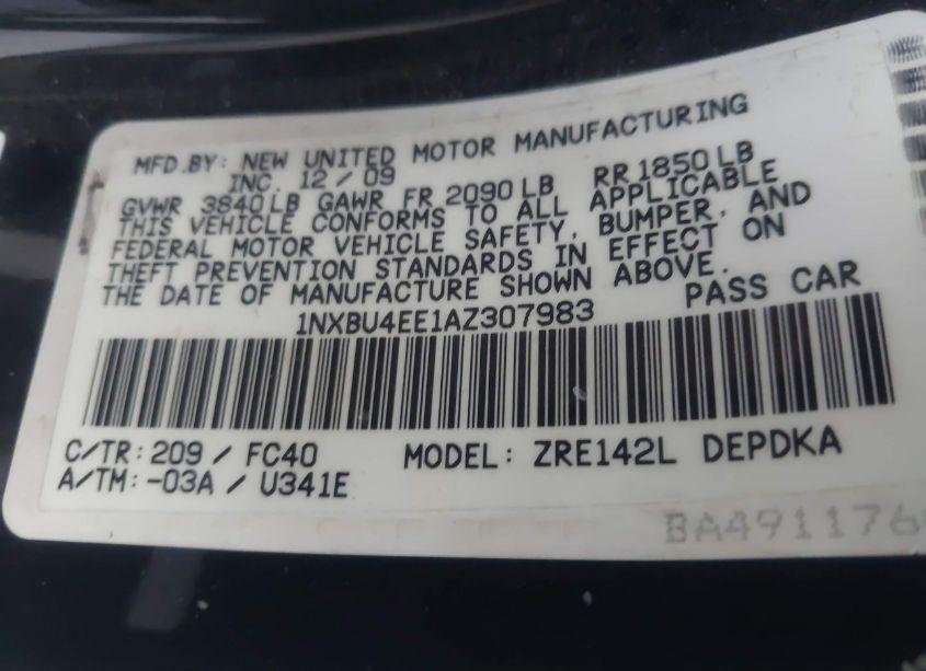 Photo 9 of 2010 Toyota Corolla LE (VIN 1NXBU4EE1AZ307983)