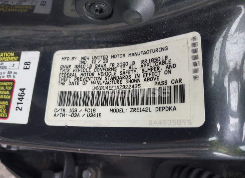 Photo 9 of 2010 Toyota Corolla LE (VIN 1NXBU4EE1AZ322435)