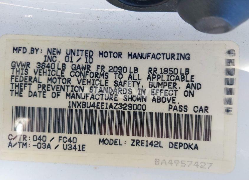 Photo 9 of 2010 Toyota Corolla LE (VIN 1NXBU4EE1AZ329000)