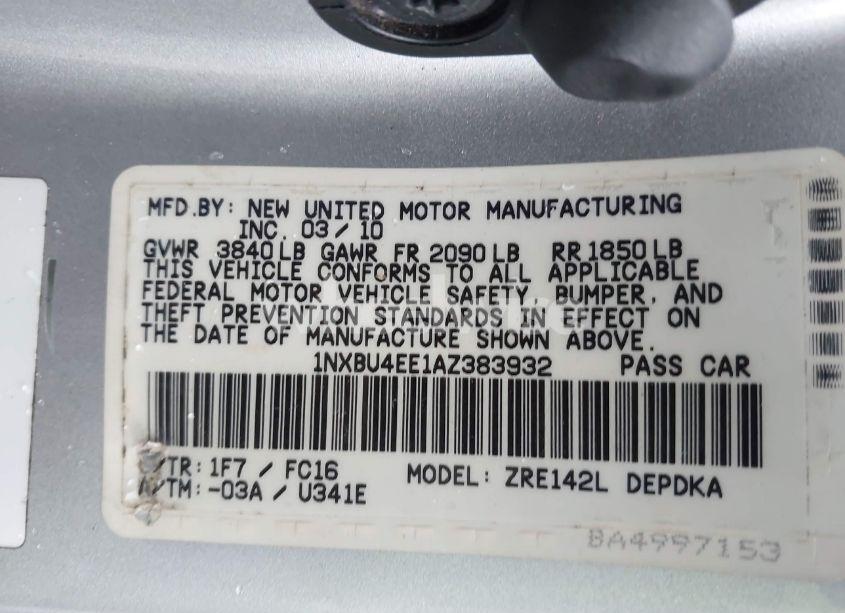 Photo 9 of 2010 Toyota Corolla LE (VIN 1NXBU4EE1AZ383932)