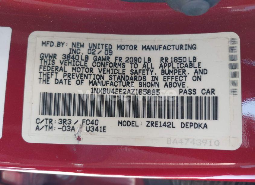 Photo 9 of 2010 Toyota Corolla LE (VIN 1NXBU4EE2AZ165885)