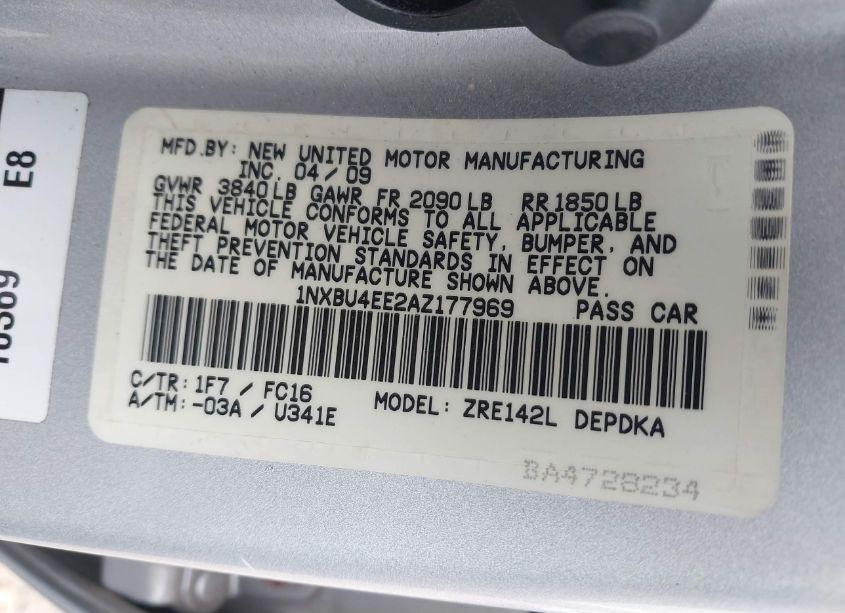 Photo 9 of 2010 Toyota Corolla LE (VIN 1NXBU4EE2AZ177969)