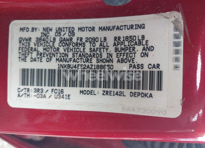 Photo 9 of 2010 Toyota Corolla LE (VIN 1NXBU4EE2AZ188650)