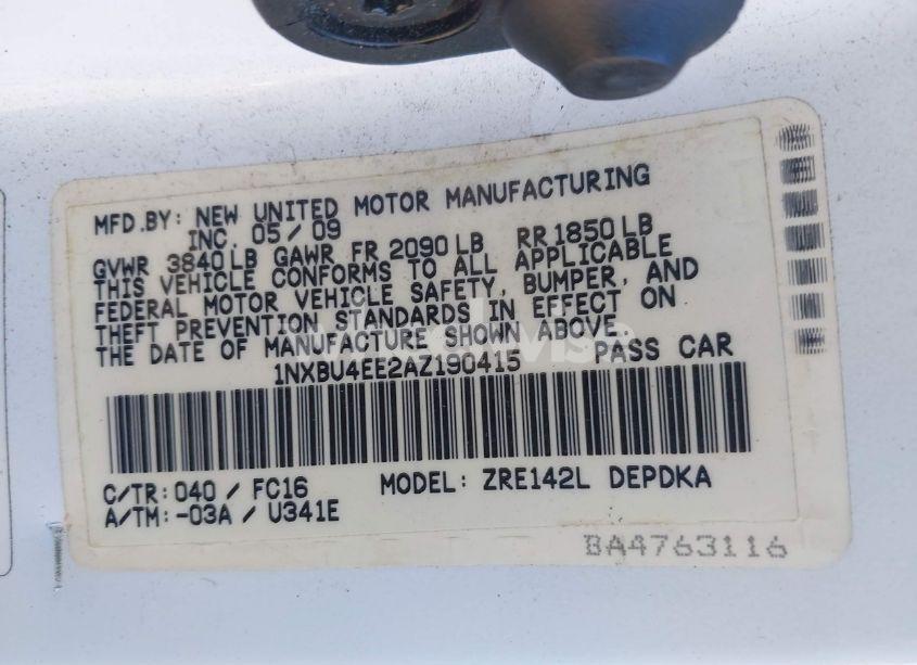 Photo 9 of 2010 Toyota Corolla LE (VIN 1NXBU4EE2AZ190415)