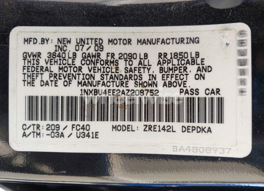 Photo 9 of 2010 Toyota Corolla LE (VIN 1NXBU4EE2AZ208752)