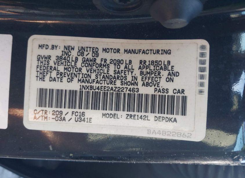Photo 9 of 2010 Toyota Corolla LE (VIN 1NXBU4EE2AZ227463)