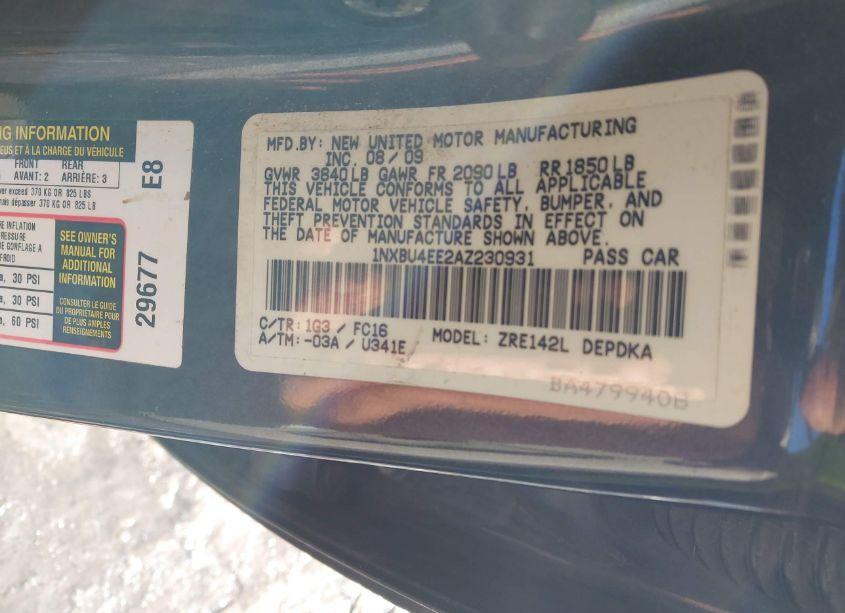 Photo 9 of 2010 Toyota Corolla LE (VIN 1NXBU4EE2AZ230931)