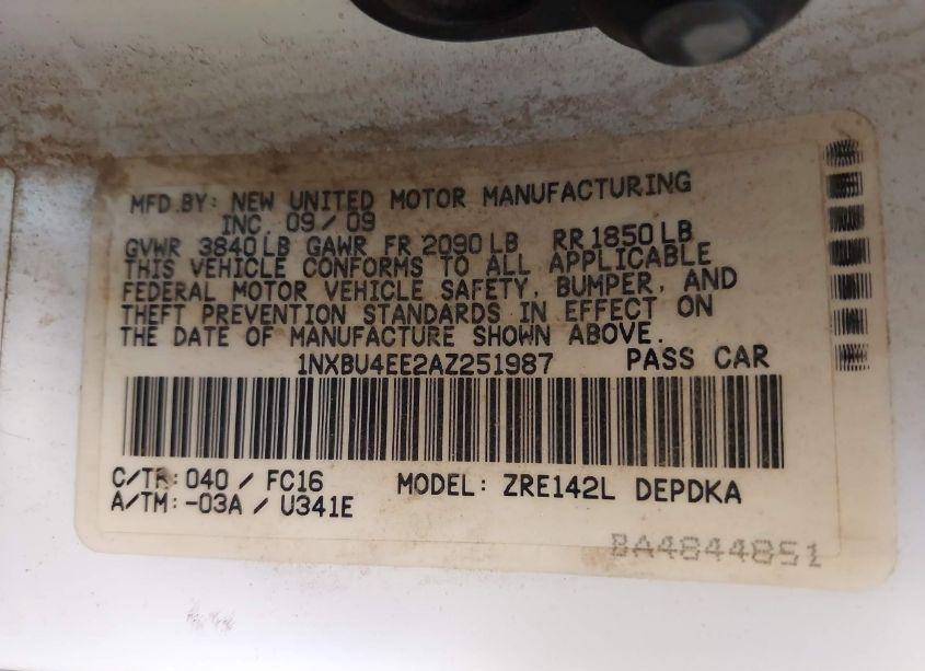 Photo 9 of 2010 Toyota Corolla LE (VIN 1NXBU4EE2AZ251987)