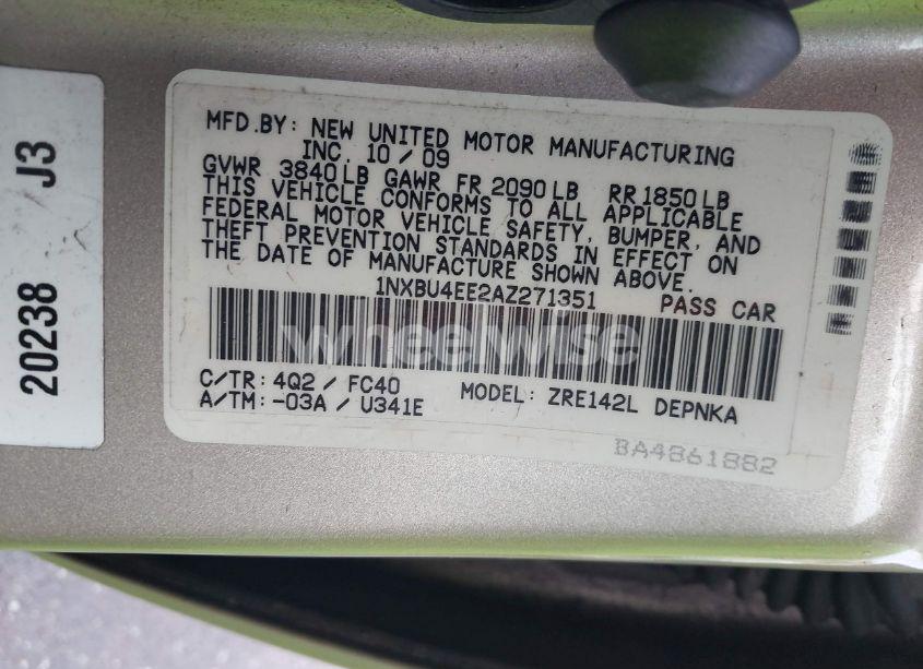 Photo 9 of 2010 Toyota Corolla XLE (VIN 1NXBU4EE2AZ271351)