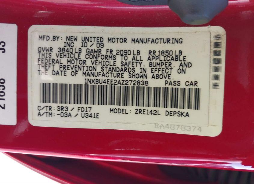 Photo 9 of 2010 Toyota Corolla S (VIN 1NXBU4EE2AZ272838)