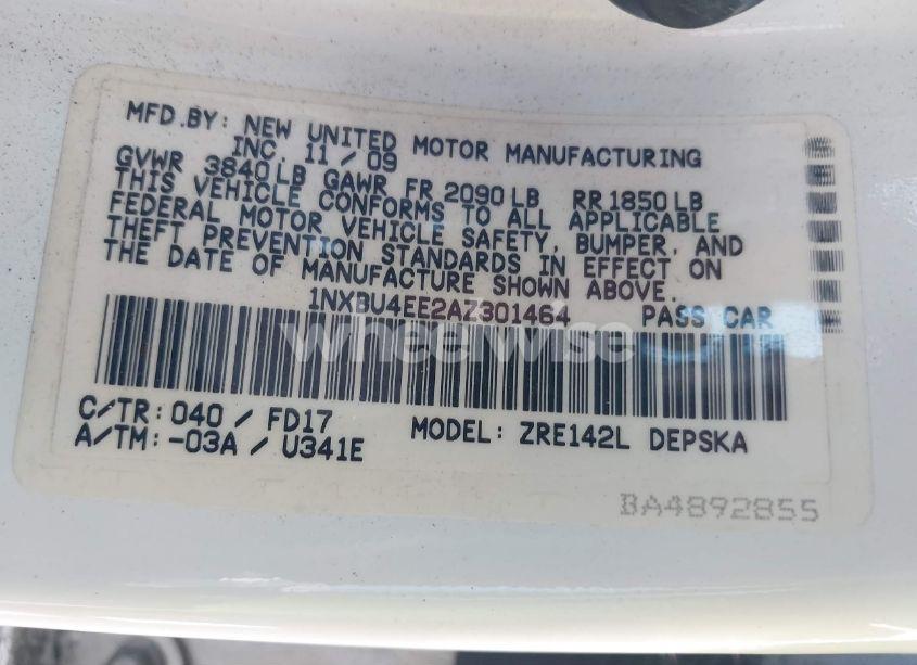 Photo 9 of 2010 Toyota Corolla S (VIN 1NXBU4EE2AZ301464)