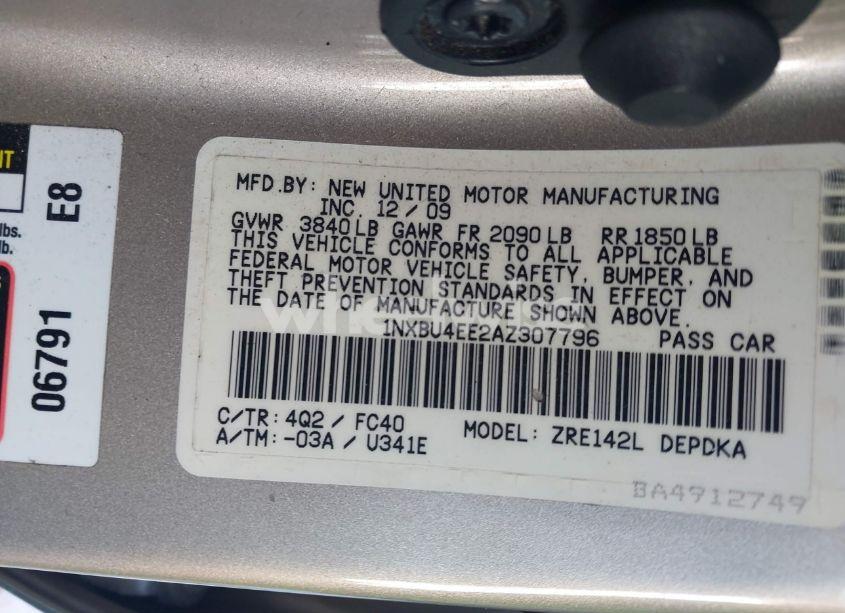 Photo 9 of 2010 Toyota Corolla LE (VIN 1NXBU4EE2AZ307796)