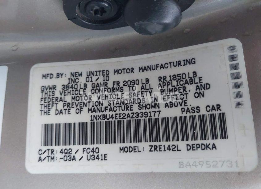 Photo 9 of 2010 Toyota Corolla S/LE/XLE (VIN 1NXBU4EE2AZ339177)