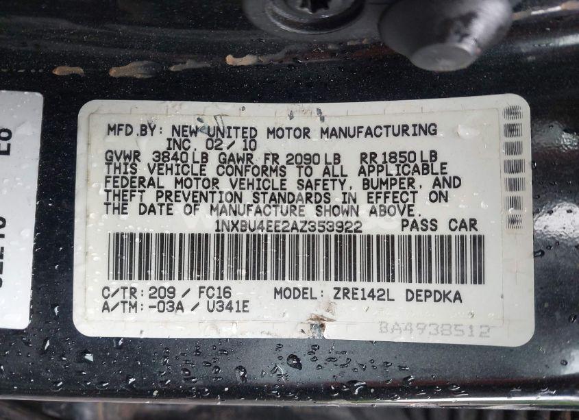 Photo 9 of 2010 Toyota Corolla LE (VIN 1NXBU4EE2AZ353922)