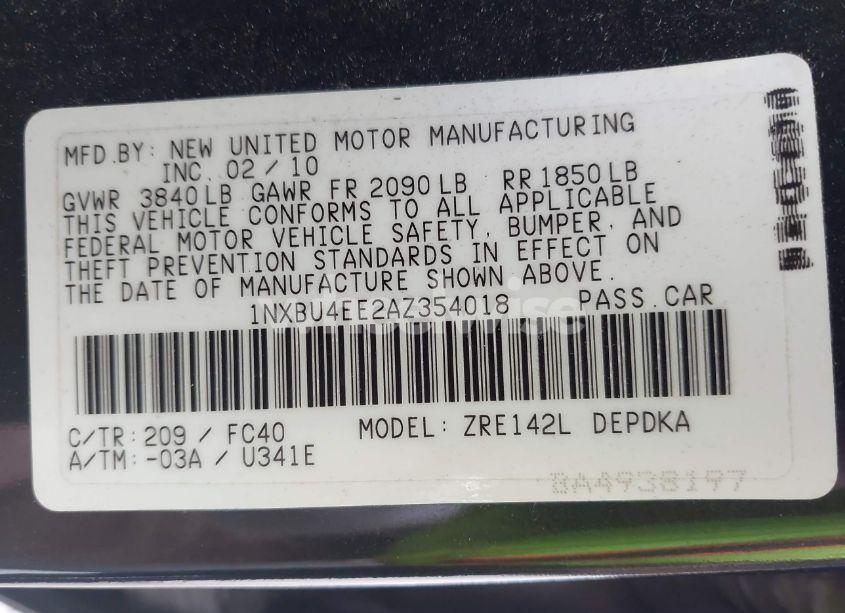 Photo 9 of 2010 Toyota Corolla LE (VIN 1NXBU4EE2AZ354018)