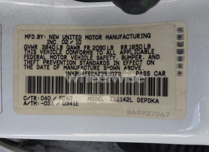 Photo 9 of 2010 Toyota Corolla LE (VIN 1NXBU4EE2AZ355072)