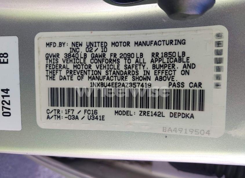 Photo 9 of 2010 Toyota Corolla LE (VIN 1NXBU4EE2AZ357419)