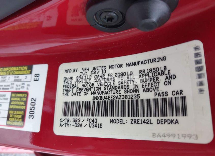 Photo 9 of 2010 Toyota Corolla LE (VIN 1NXBU4EE2AZ381235)