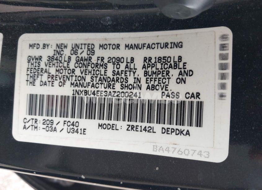 Photo 9 of 2010 Toyota Corolla LE (VIN 1NXBU4EE3AZ200241)