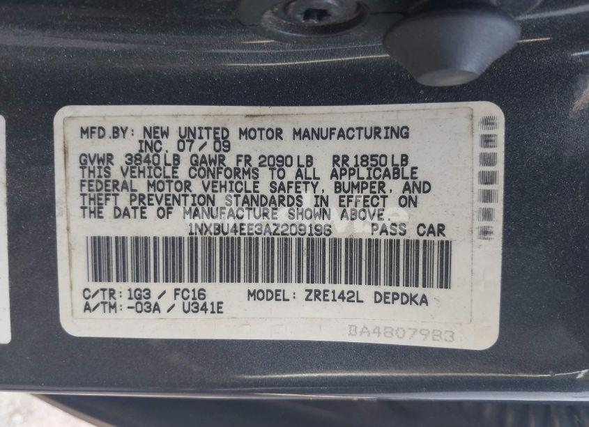 Photo 9 of 2010 Toyota Corolla LE (VIN 1NXBU4EE3AZ209196)