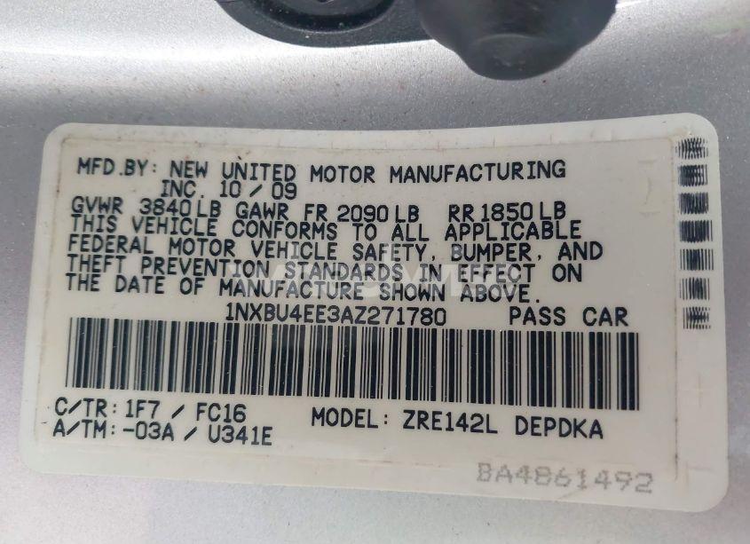 Photo 9 of 2010 Toyota Corolla LE (VIN 1NXBU4EE3AZ271780)