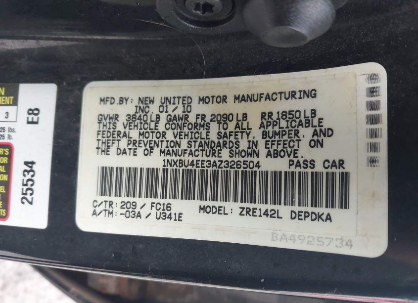 Photo 9 of 2010 Toyota Corolla LE (VIN 1NXBU4EE3AZ326504)