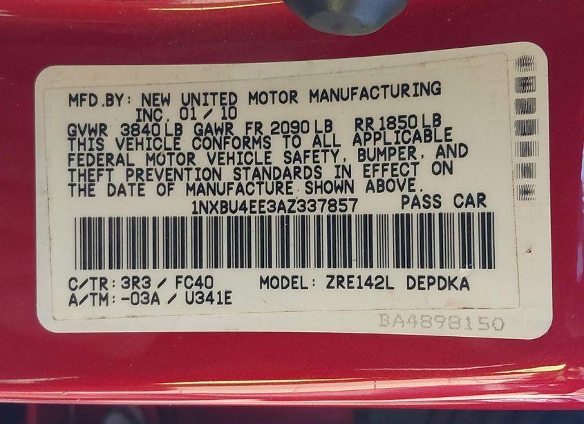 Photo 9 of 2010 Toyota Corolla LE (VIN 1NXBU4EE3AZ337857)