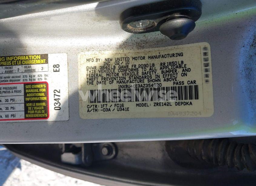 Photo 9 of 2010 Toyota Corolla LE (VIN 1NXBU4EE3AZ354920)